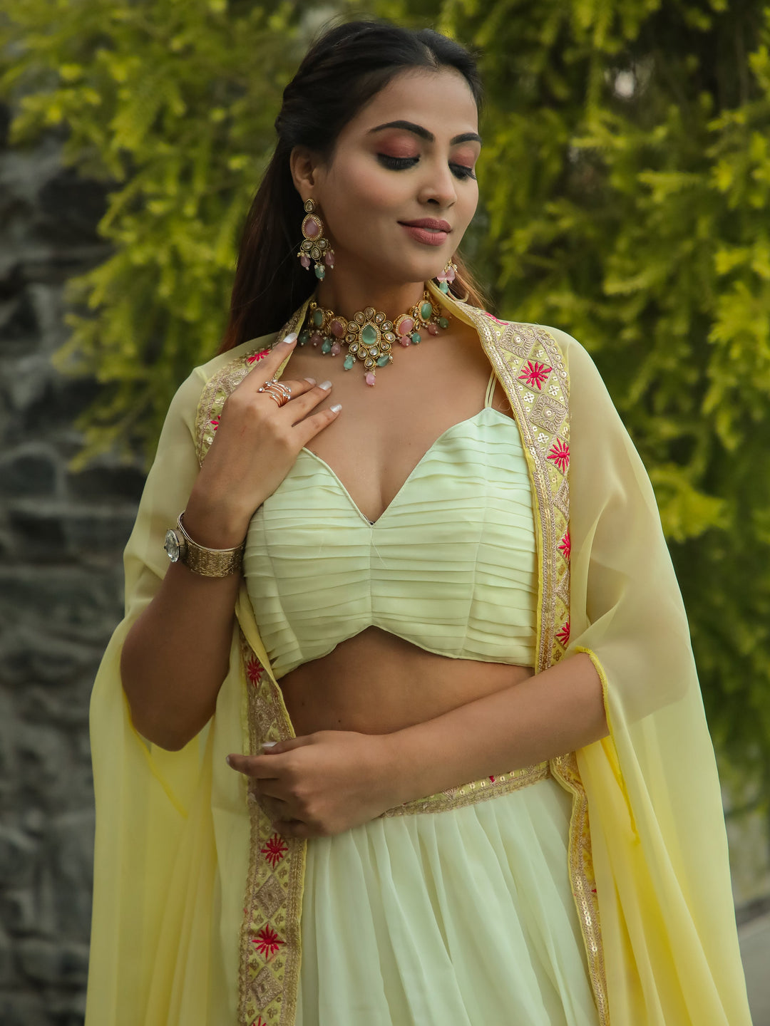 Beautiful Yellow Georgette Haldi Wear Lehenga Choli With Koti