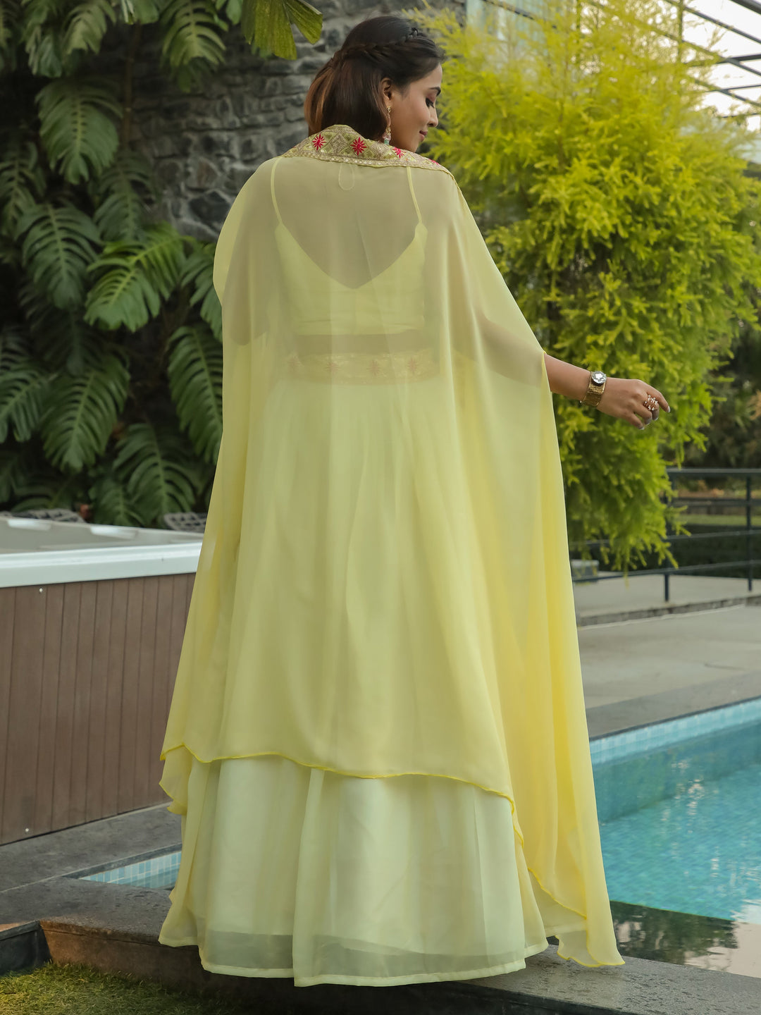 Beautiful Yellow Georgette Haldi Wear Lehenga Choli With Koti