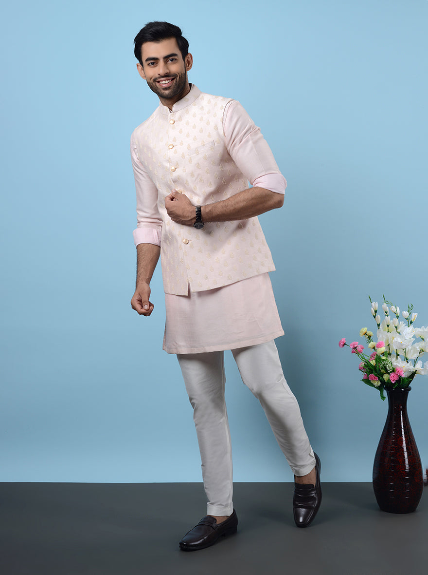 Embrace elegance with this stylish Pink Kurta Set with Koti.