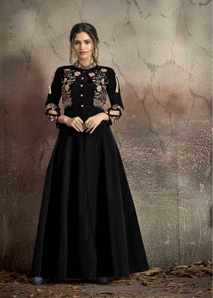 Elegant Embroidered Taffeta Dress | Three-Quarter Sleeves for Every Occasion