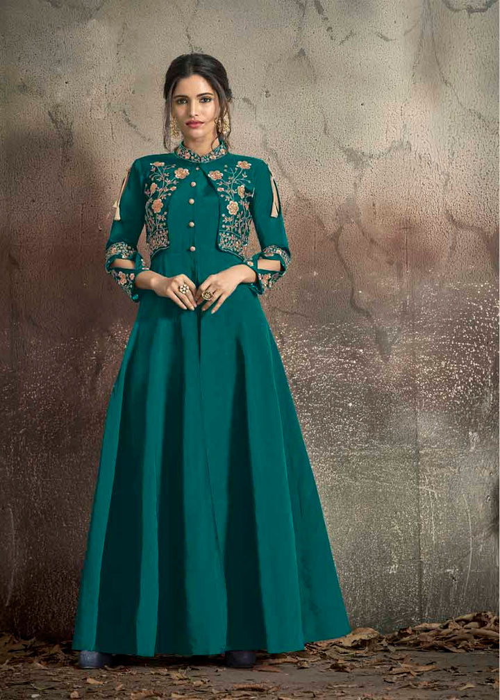 Elegant Embroidered Taffeta Dress | Three-Quarter Sleeves for Every Occasion