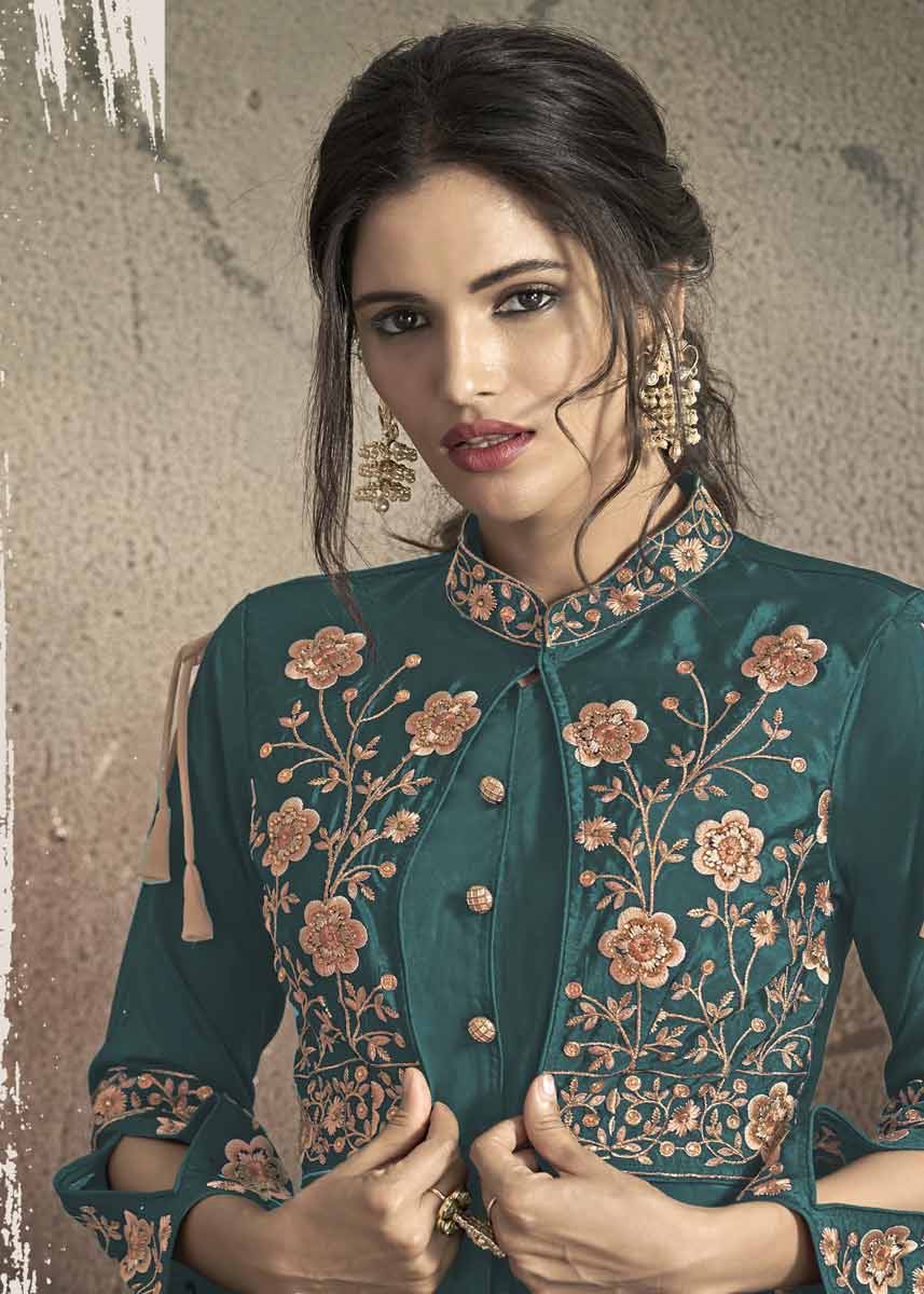 Elegant Embroidered Taffeta Dress | Three-Quarter Sleeves for Every Occasion