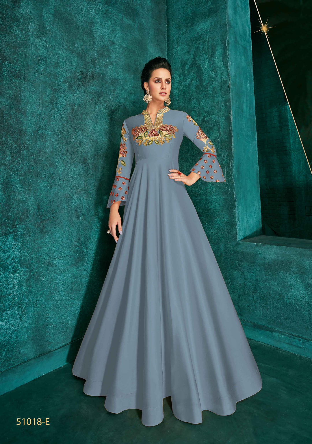 Stylish Trica Silk Gown | Intricate Embroidery & Inner Stitch for Graceful Look