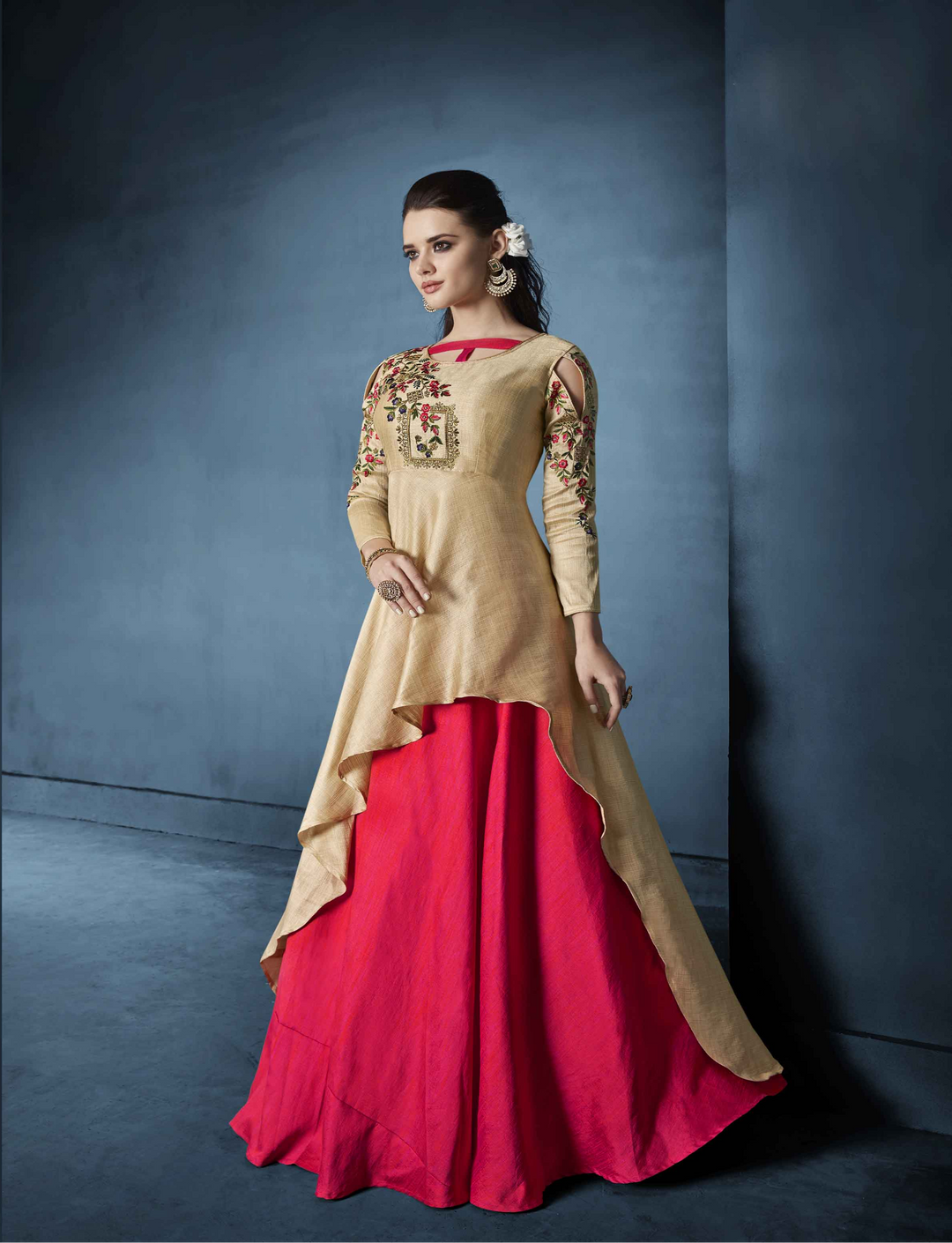 Graceful Cream Morvi Silk Gown with Taffeta Bottom | Accentuated by a Nazneen Dupatta