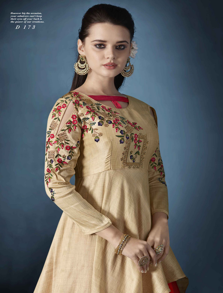 Graceful Cream Morvi Silk Gown with Taffeta Bottom | Accentuated by a Nazneen Dupatta