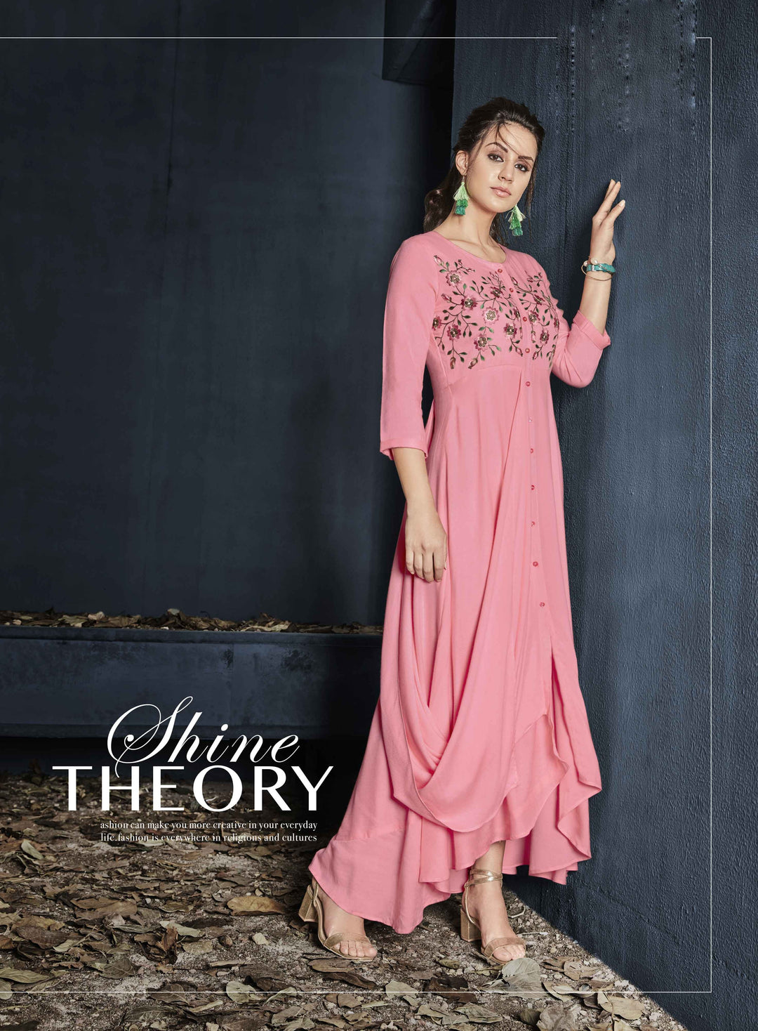 Pink Rayon Gown | Three-Quarter Sleeves for Elegant Weddings