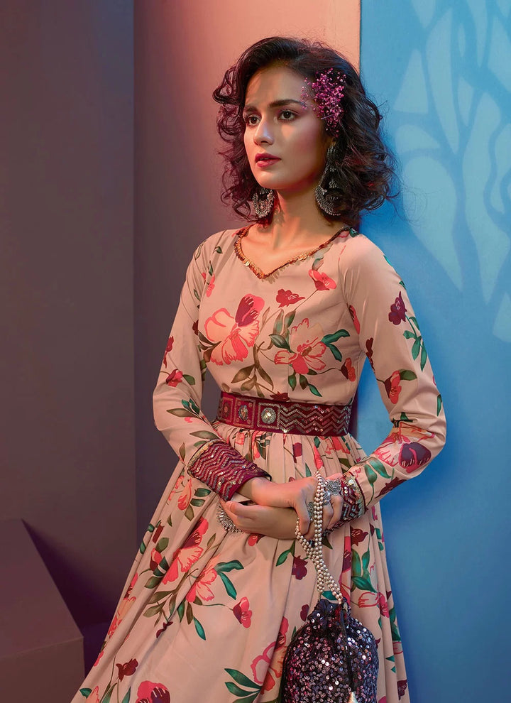 Crepe Printed Full Sleeve Dress | Elegant Sequance & Embroidery Work