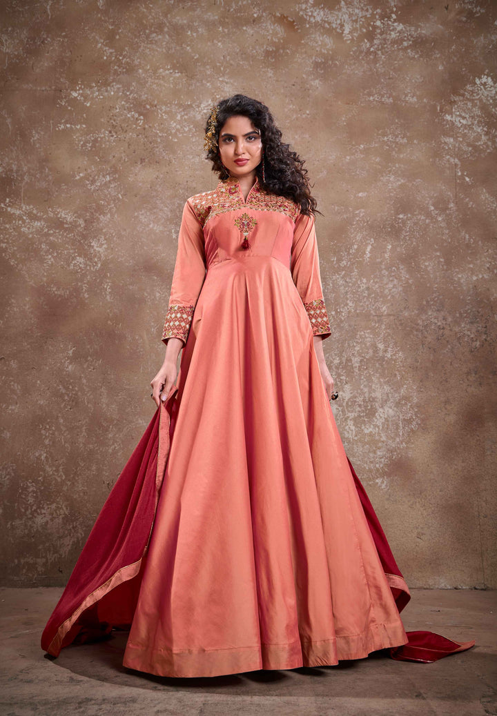 Beautiful Peach Gown | Heavy Embroidery & Lace Work with Dupatta