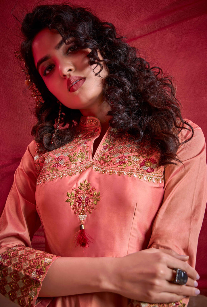 Beautiful Peach Gown | Heavy Embroidery & Lace Work with Dupatta