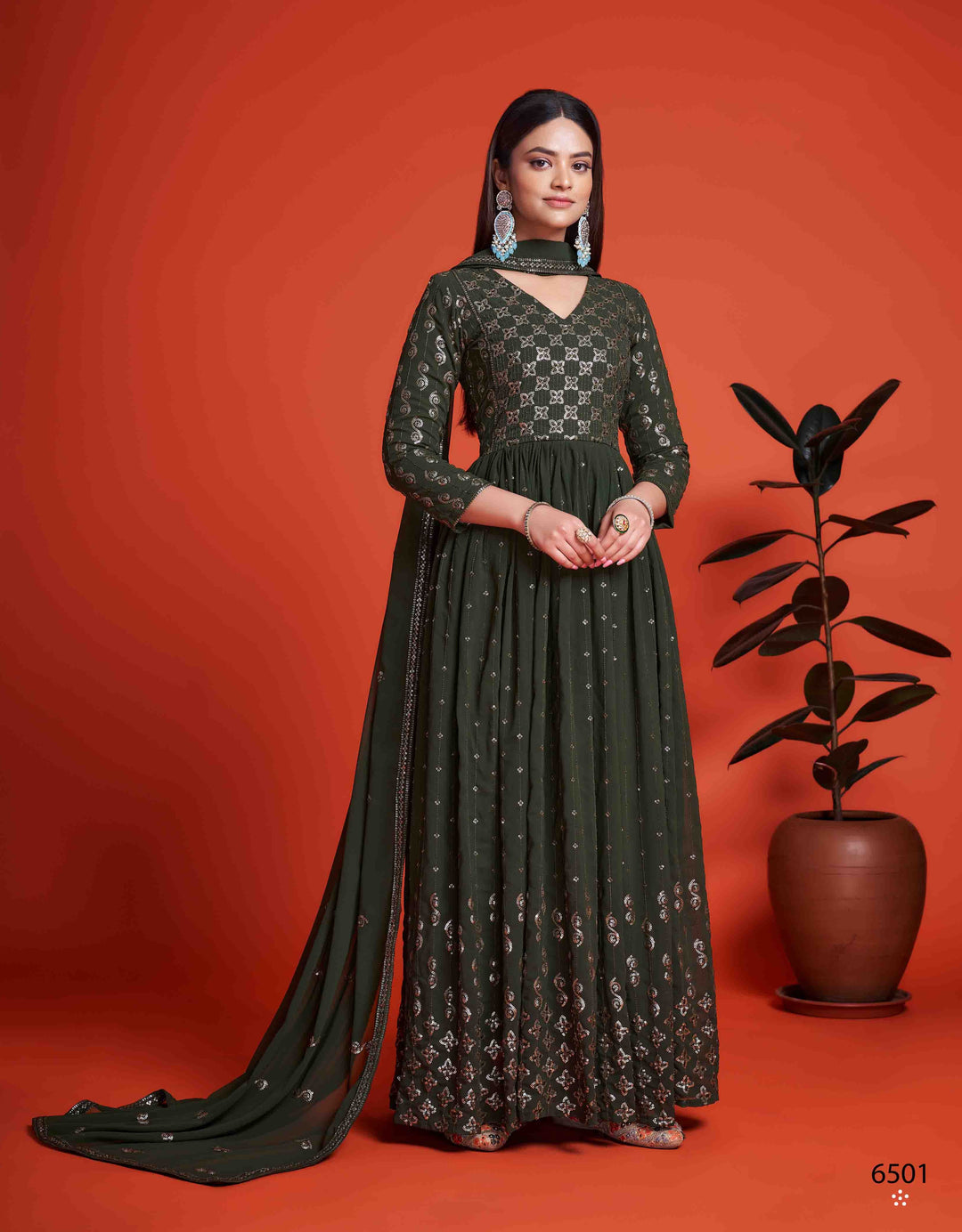 Blooming Georgette Gown | Thread & Sequins Embroidery Work for Weddings