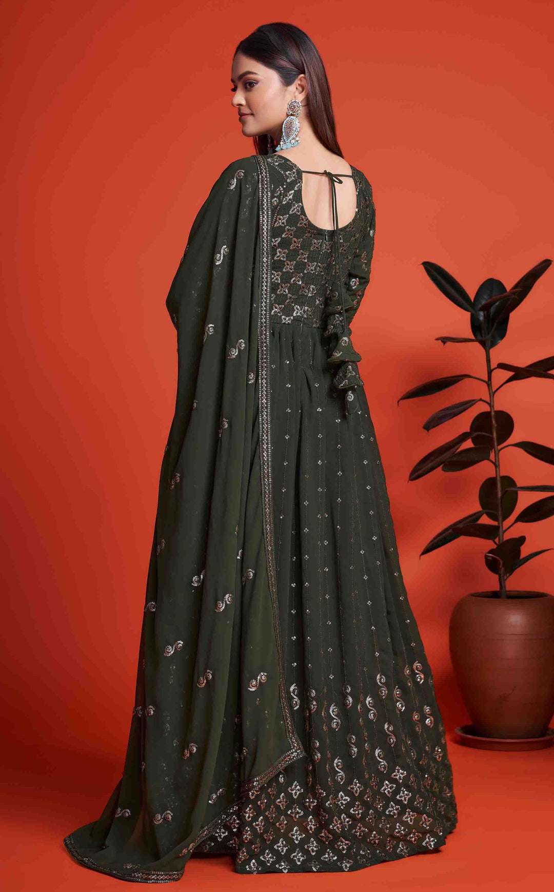 Blooming Georgette Gown | Thread & Sequins Embroidery Work for Weddings