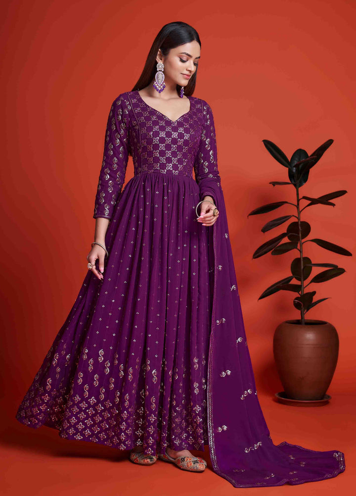 Blooming Georgette Gown | Thread & Sequins Embroidery Work for Weddings