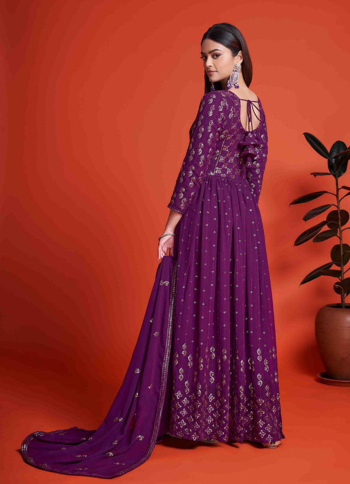 Blooming Georgette Gown | Thread & Sequins Embroidery Work for Weddings