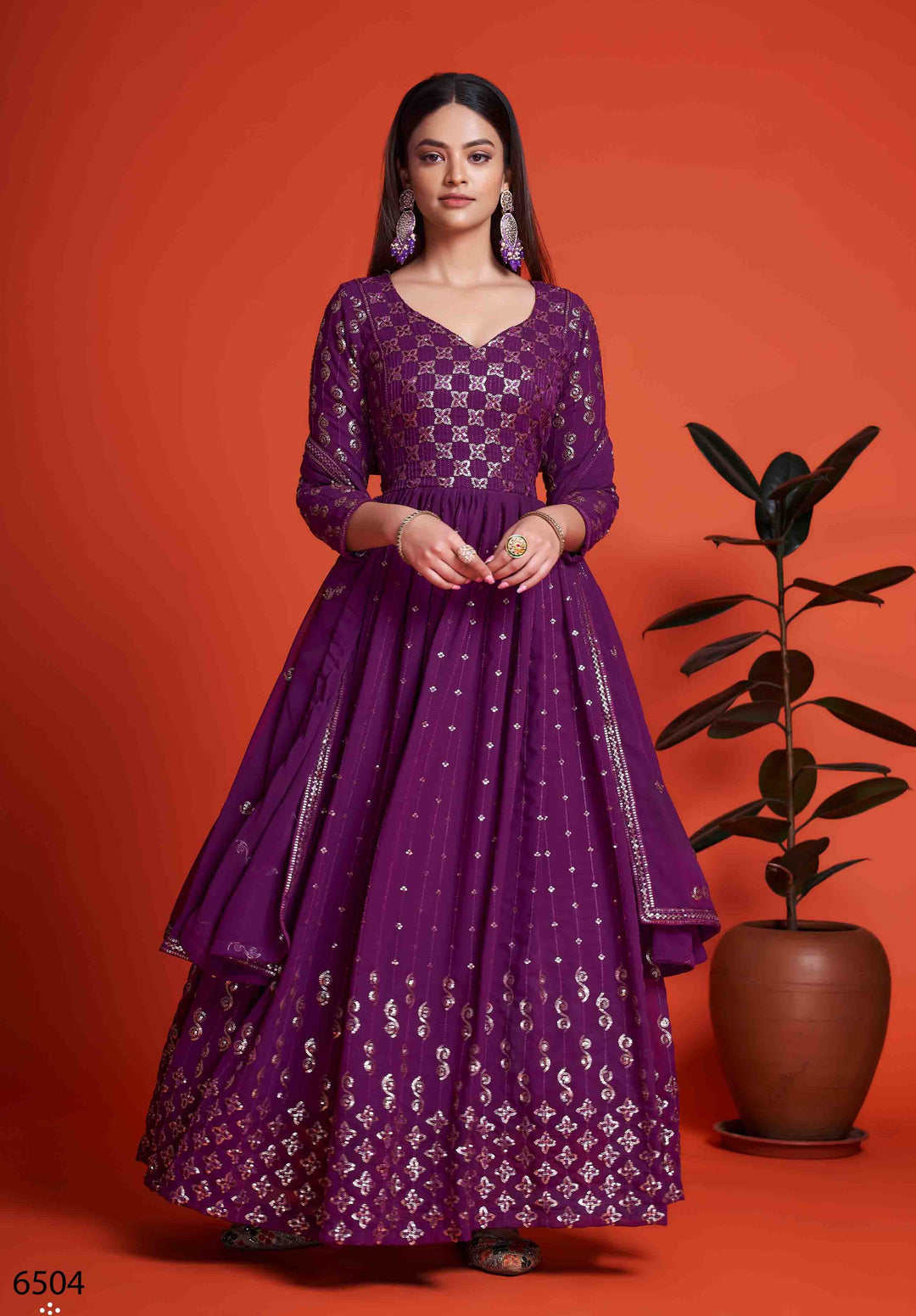 Blooming Georgette Gown | Thread & Sequins Embroidery Work for Weddings