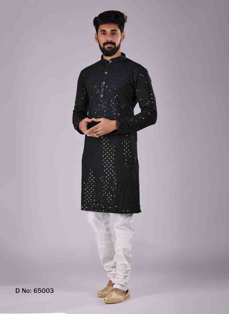 Chikankari Kurta Pajama for Men | Rayon & Cotton with Sequins Detailing