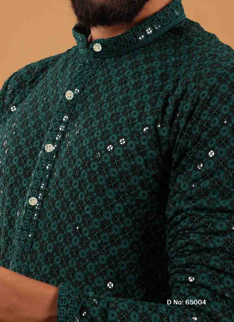 Chikankari Kurta Pajama for Men | Rayon & Cotton with Sequins Detailing