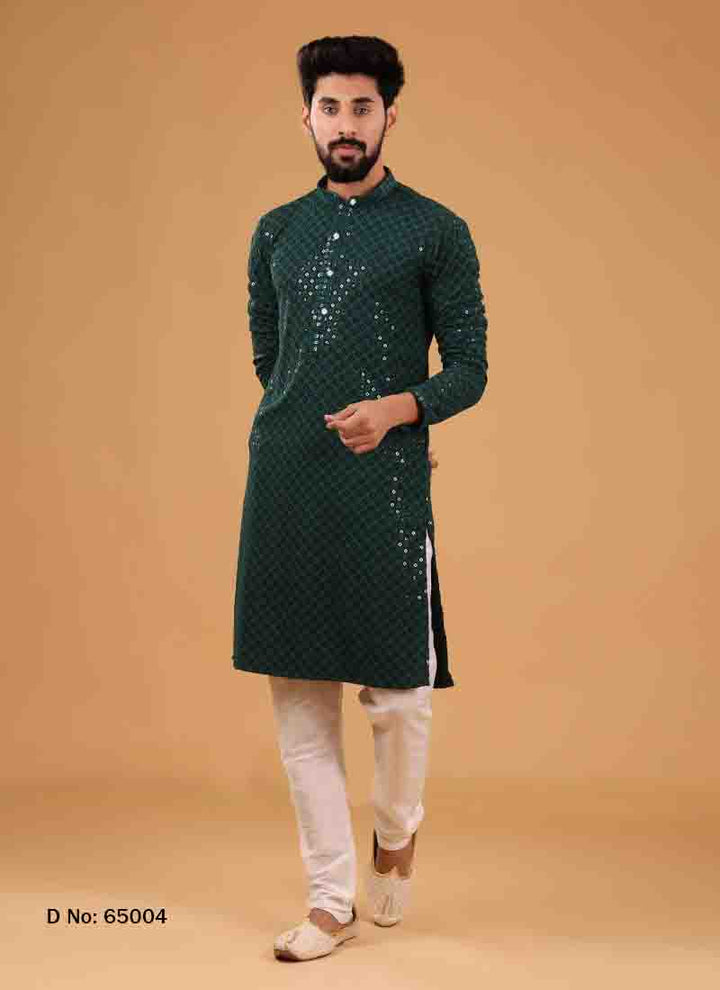 Chikankari Kurta Pajama for Men | Rayon & Cotton with Sequins Detailing