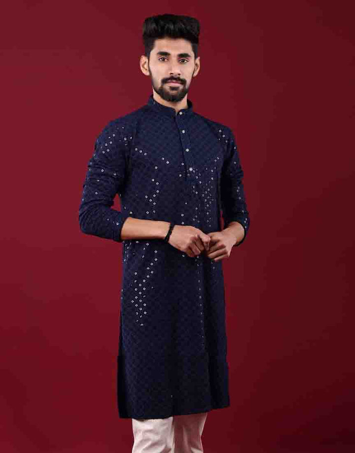 Chikankari Kurta Pajama for Men | Rayon & Cotton with Sequins Detailing