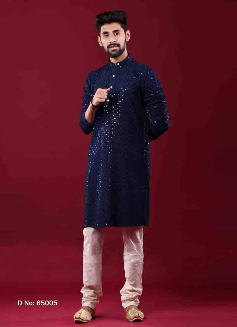 Chikankari Kurta Pajama for Men | Rayon & Cotton with Sequins Detailing