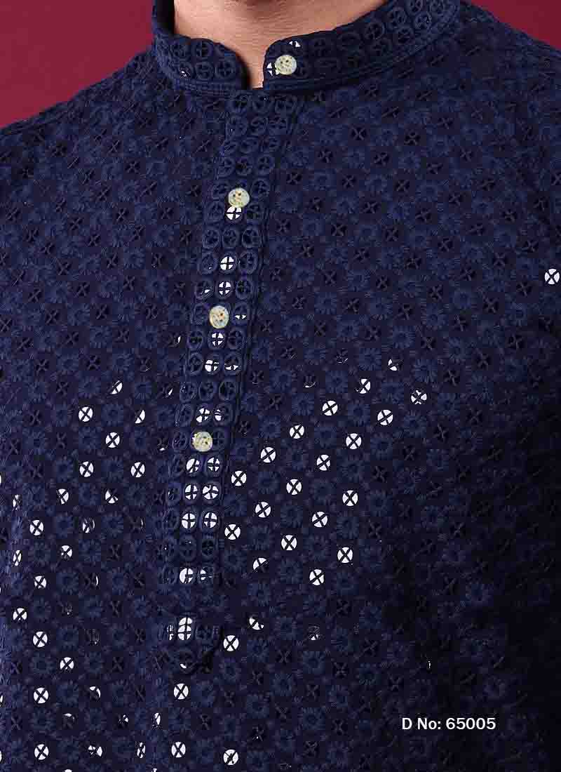 Chikankari Kurta Pajama for Men | Rayon & Cotton with Sequins Detailing