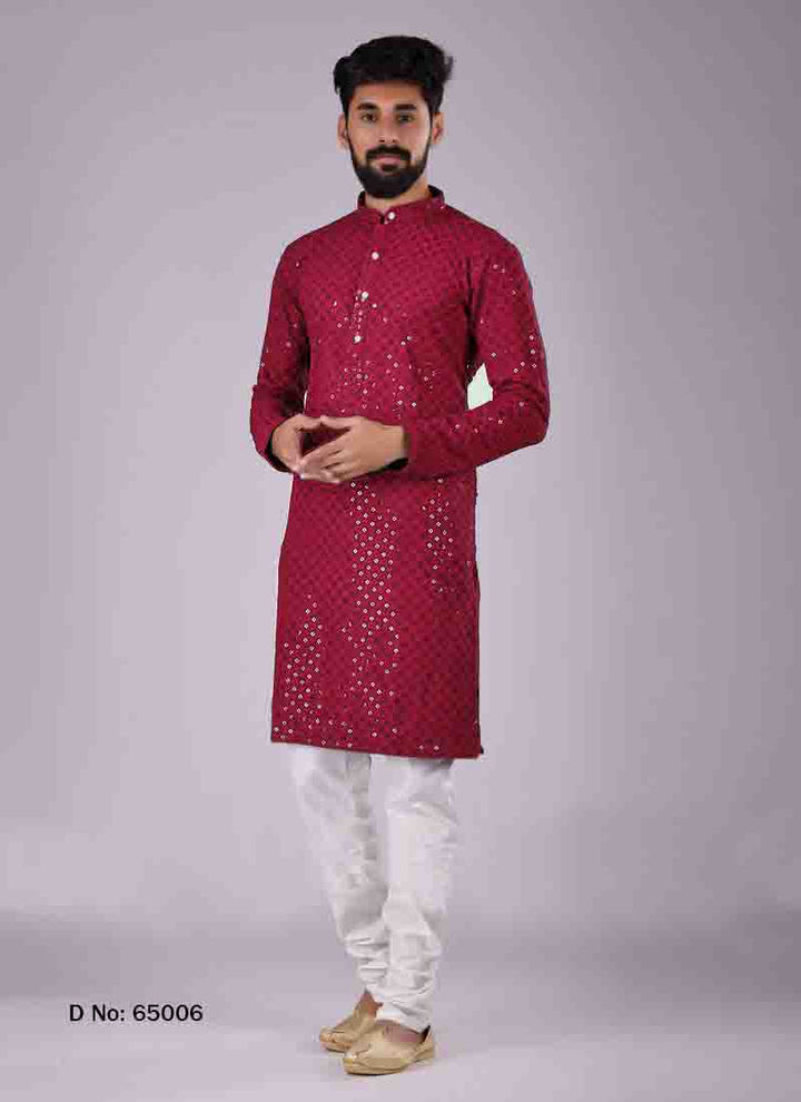 Chikankari Kurta Pajama for Men | Rayon & Cotton with Sequins Detailing