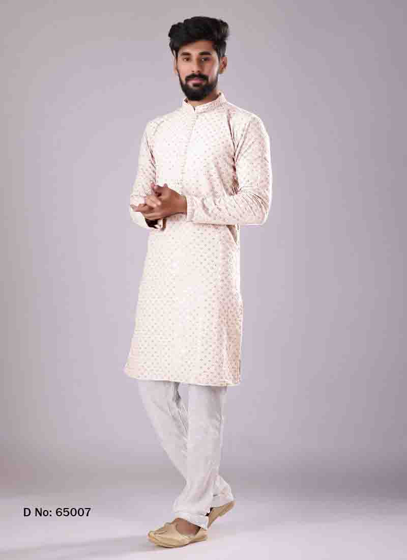 Chikankari Kurta Pajama for Men | Rayon & Cotton with Sequins Detailing