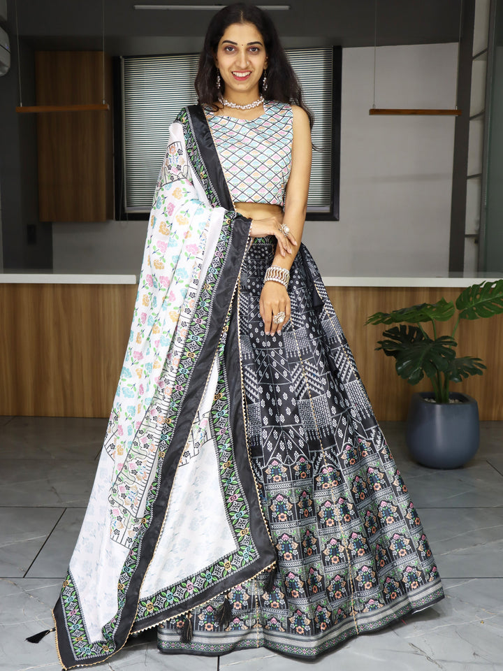 Stunning Black Printed Art Silk Event Wear Lehenga Choli With Dupatta