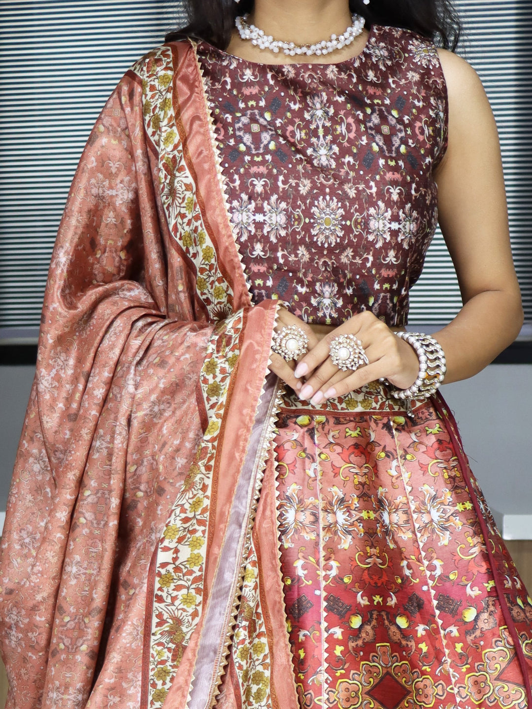 Lovely Brown Digital Printed Art Silk Lehenga Choli With Dupatta