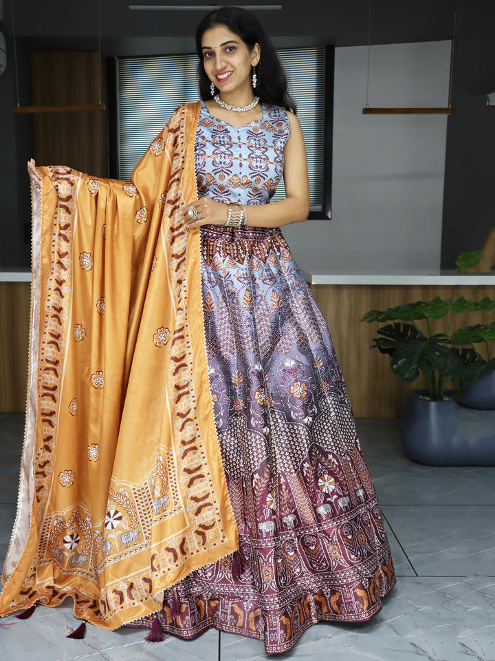 Chic Grey Lehenga for Women | Art Silk Lehenga with Matching Blouse