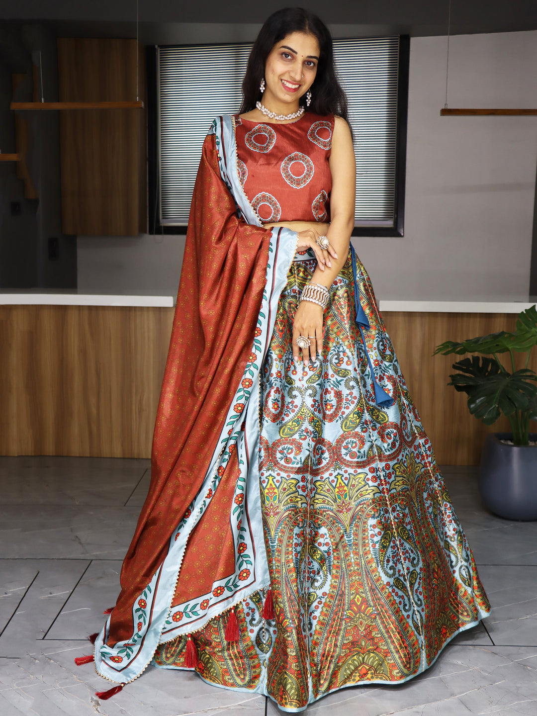 Vibrant Multi-Color Art Silk Lehenga | Intricate Gota Patti Work