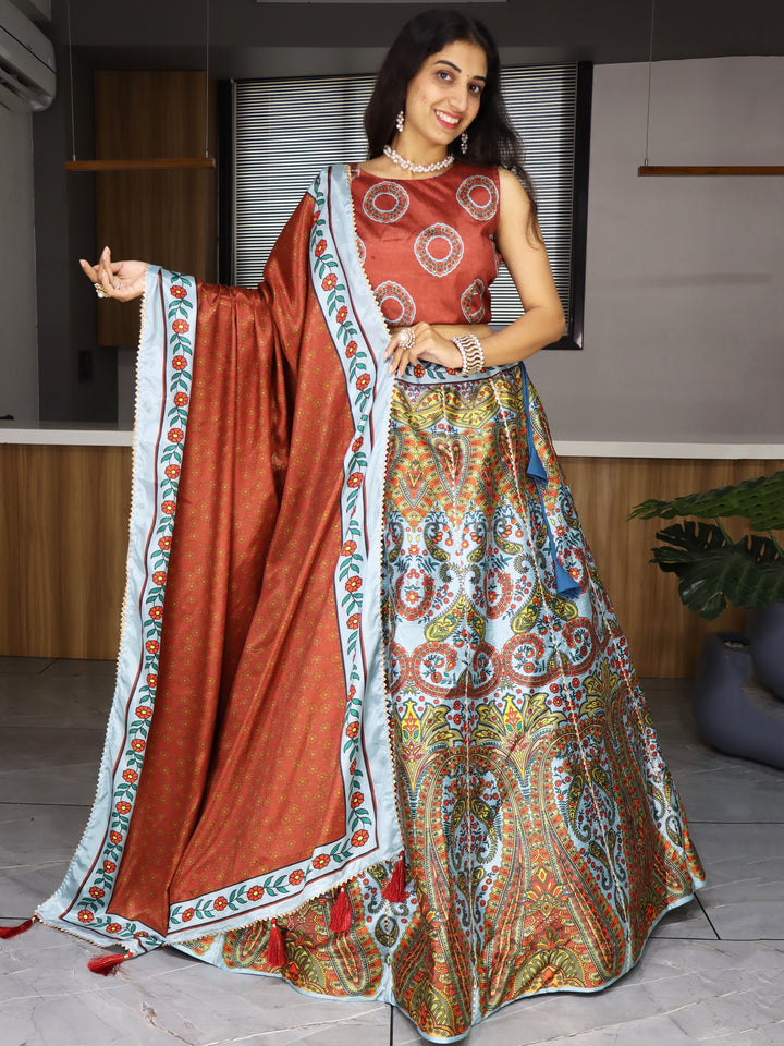 Vibrant Multi-Color Art Silk Lehenga | Intricate Gota Patti Work