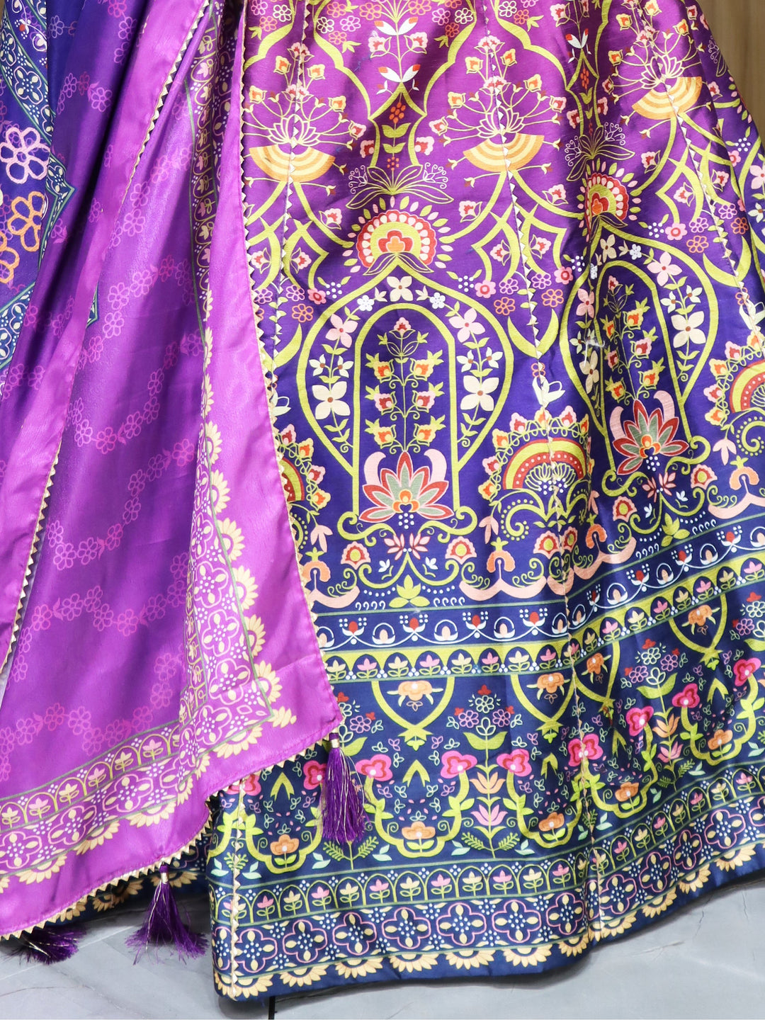 Festival-Ready Purple Lehenga | Intricate Gota Patti Work and Tassels