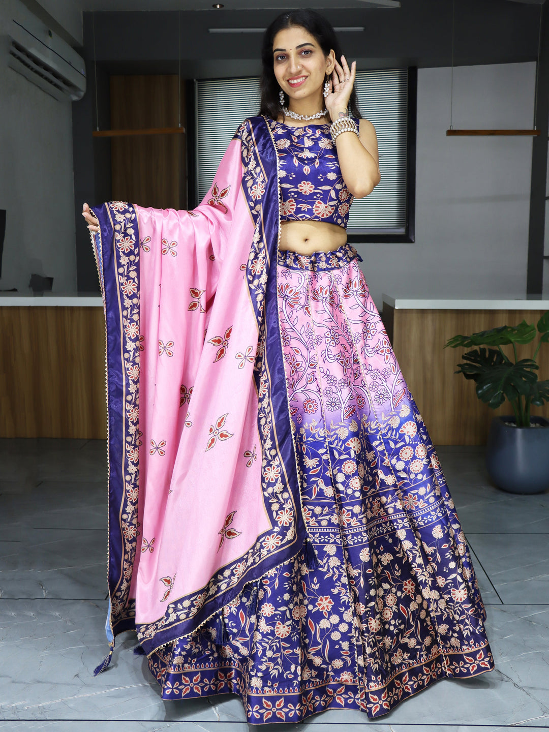 Precious Pink Digital Printed Art Silk Festival Wear Lehenga Choli