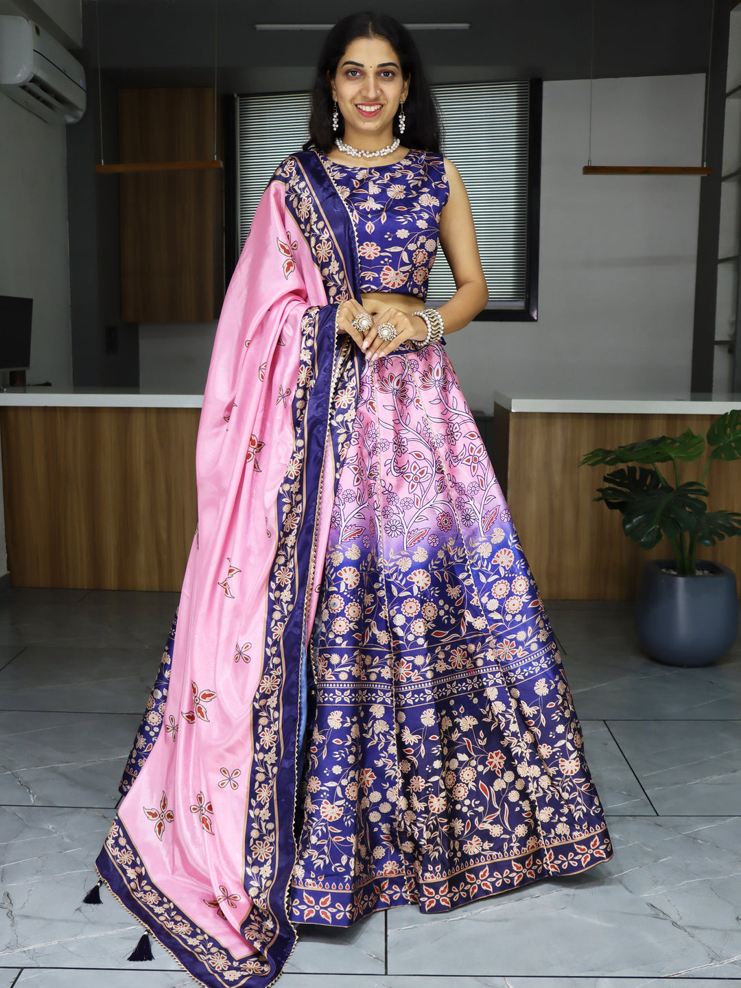 Precious Pink Digital Printed Art Silk Festival Wear Lehenga Choli