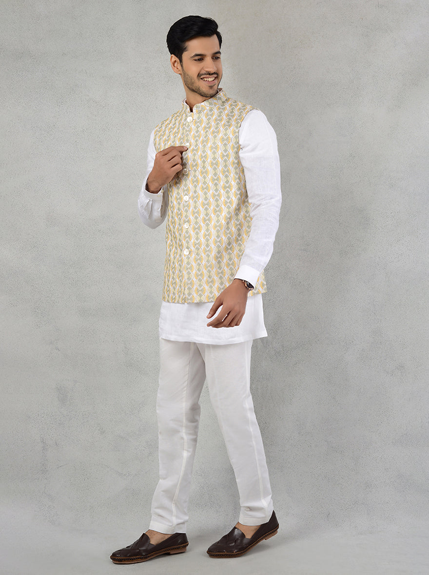 Celebrate in style with this off-white kurta set, ideal for festive gatherings in the USA.