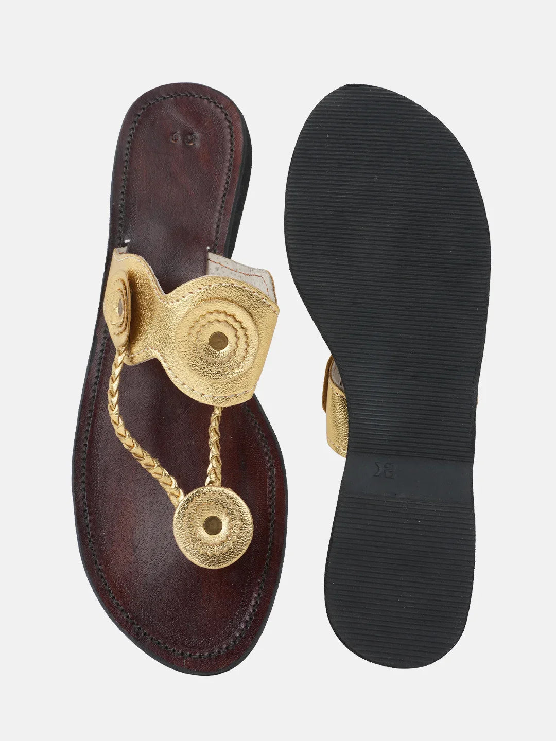 Golden Leather Kolhapuri Sandals | Handcrafted Ethnic Footwear