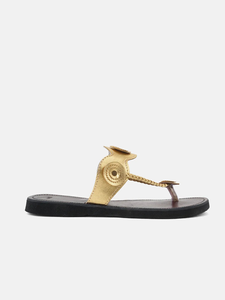 Golden Leather Kolhapuri Sandals | Handcrafted Ethnic Footwear