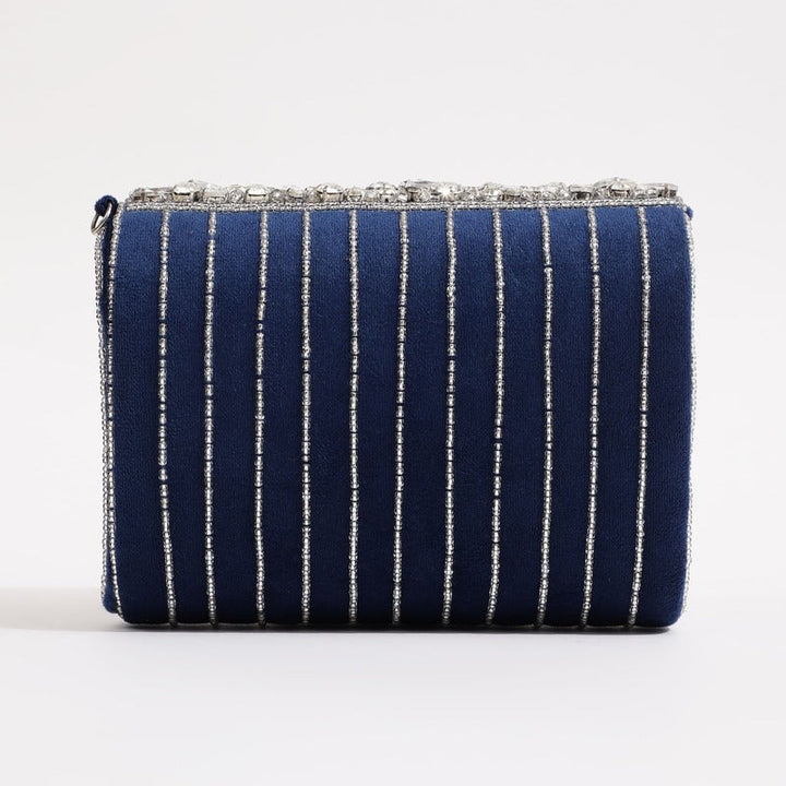 Grace Embellished Flap Bags | Timeless Blue Handbag with Artistic Elegance