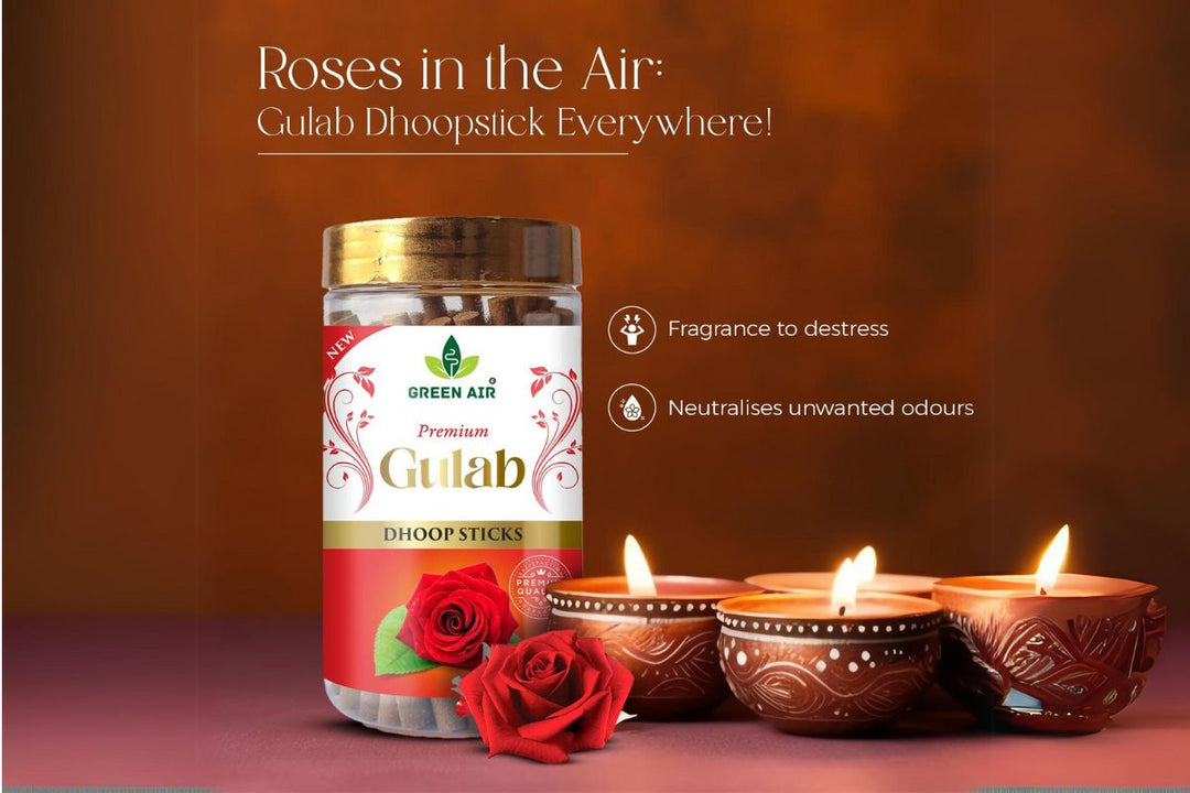 Green Air Gulab Scented Dhoop Sticks | Floral & Soothing Rose Fragrance