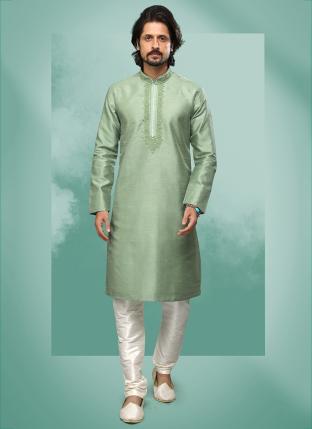 Stunning Green Art Silk Premium Kurta Pajama | Handcrafted with Intricate Details for Timeless Appeal