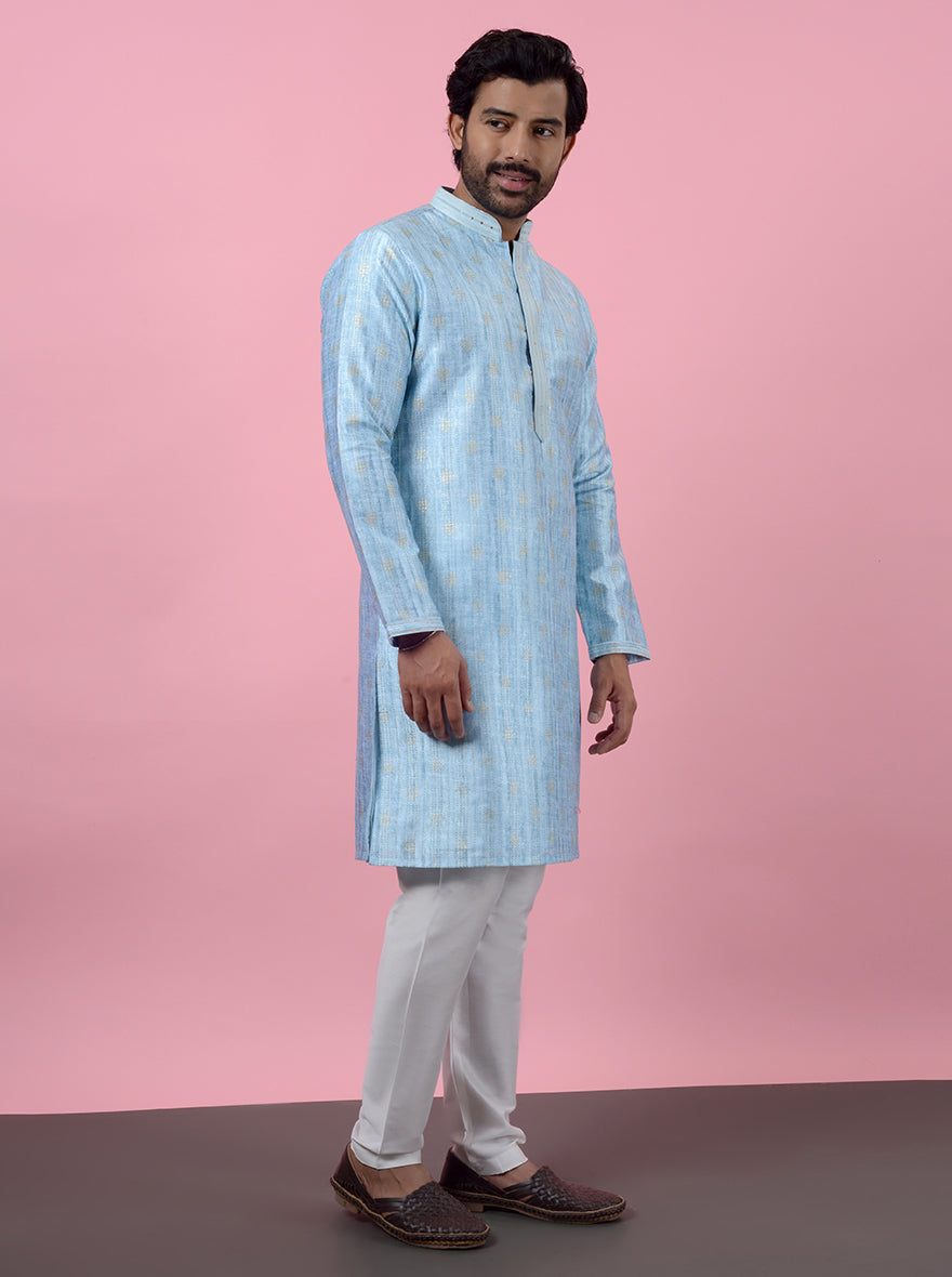 Step into sophistication with this chic Sea Blue Kurta Pajama for gatherings.