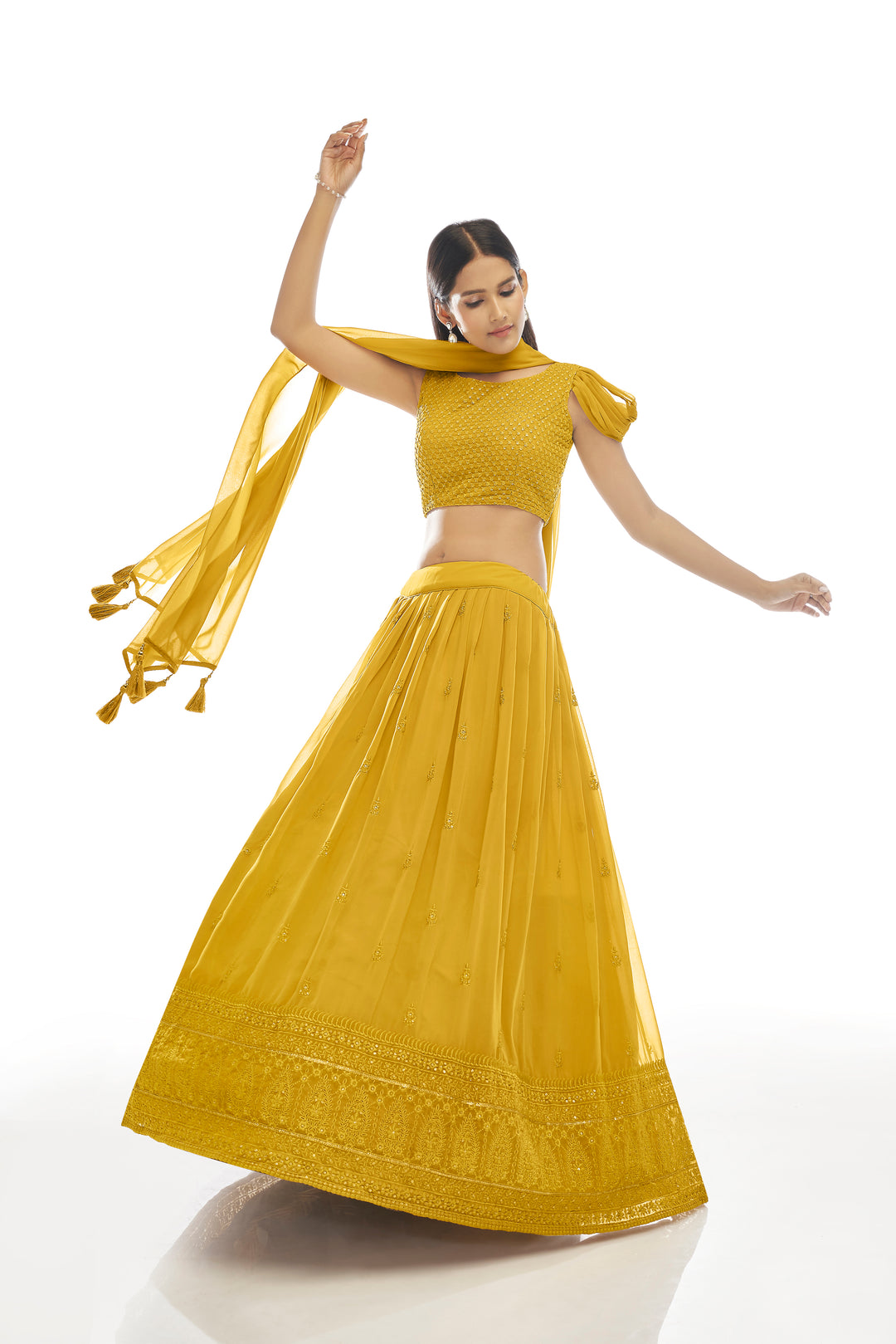 Mustard Georgette Lehenga | Elegant Lehenga Choli for Women