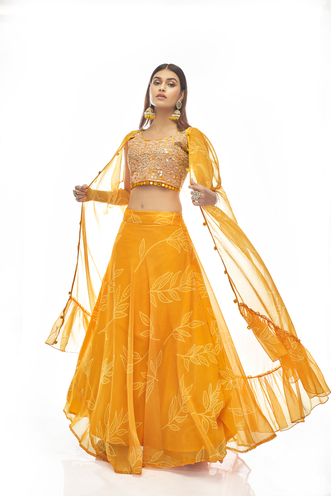 Elegant Yellow Lehenga Choli with Mirror & amp; Dori Work | Indian Ethnic Wear