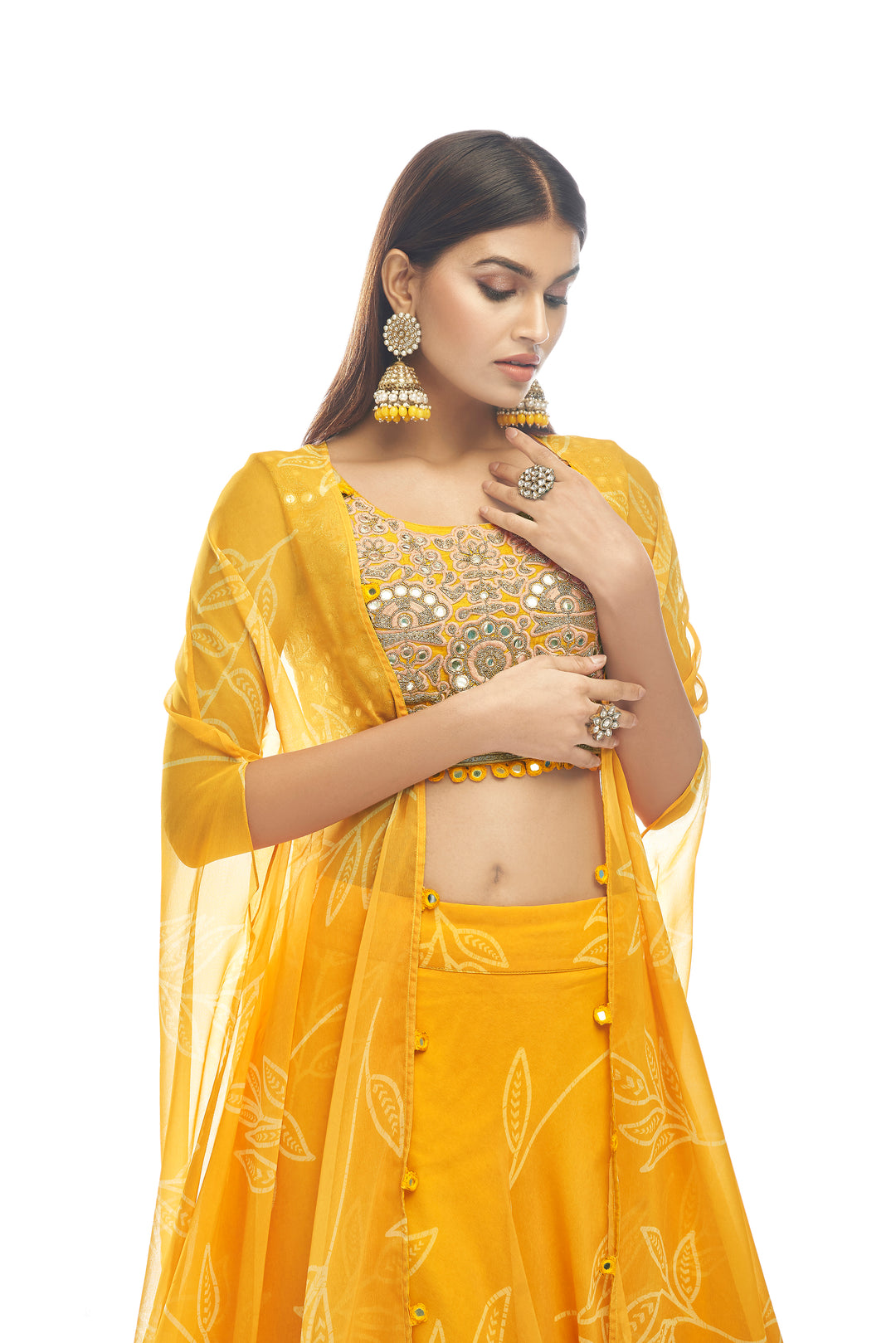 Elegant Yellow Lehenga Choli with Mirror & amp; Dori Work | Indian Ethnic Wear