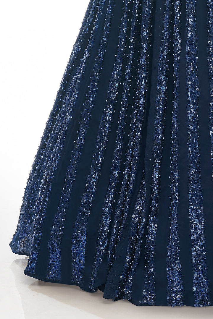 Navy Blue Velvet Lehenga Choli | Party Wear Lehenga for Women