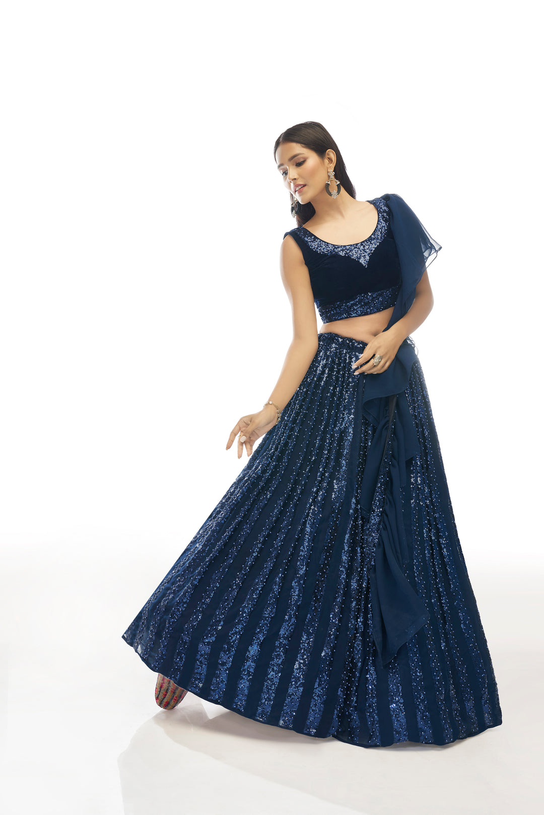 Navy Blue Velvet Lehenga Choli | Party Wear Lehenga for Women