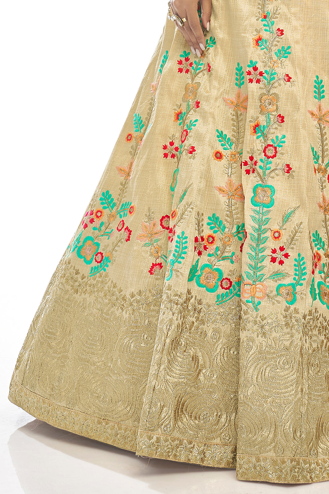 Cream Lehenga Choli | Zari & Sequins Embroidered Designer Lehenga