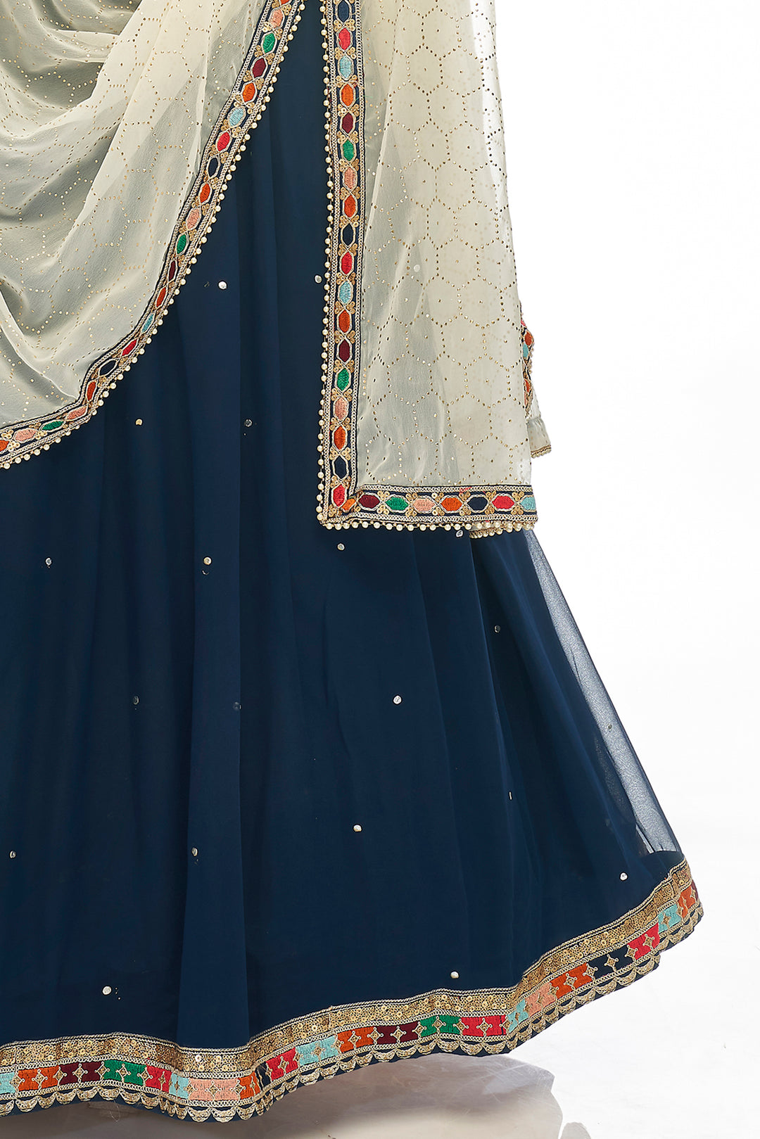 Navy Blue Lehenga Choli | Mukaish & Zari Embroidered Designer Lehenga