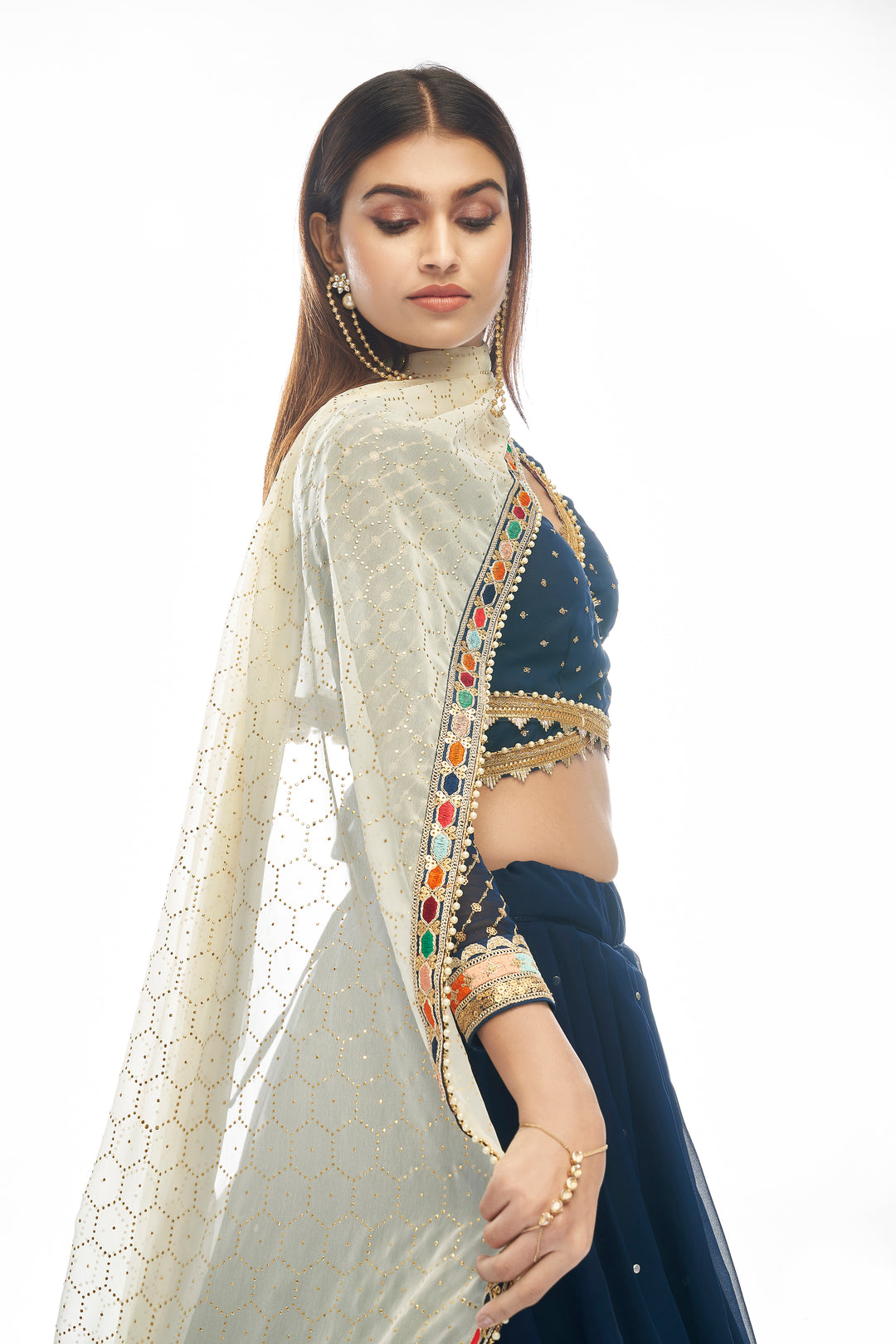 Navy Blue Lehenga Choli | Mukaish & Zari Embroidered Designer Lehenga