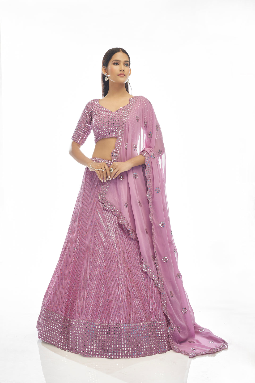 Lilac Georgette Lehenga Choli | Gota & Sequins Work Designer Lehenga